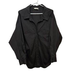 VICOLO Cotton Blend Oversize Black Button Down Shirt - One Size